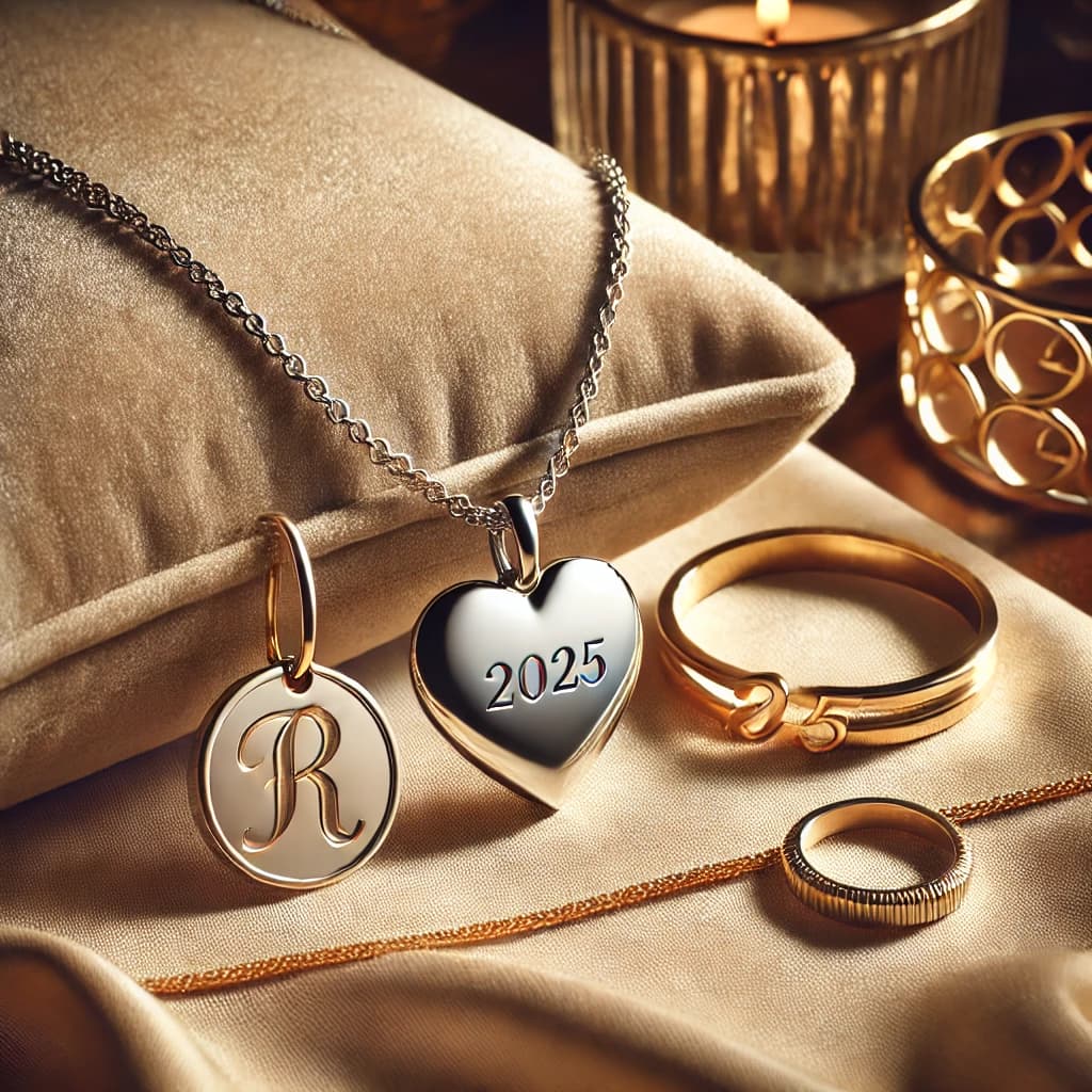 Gargantilla personalizada con grabado en acero inoxidable sobre un fondo elegante. Joyería de tendencia para 2025, ideal para regalos únicos y especiales.