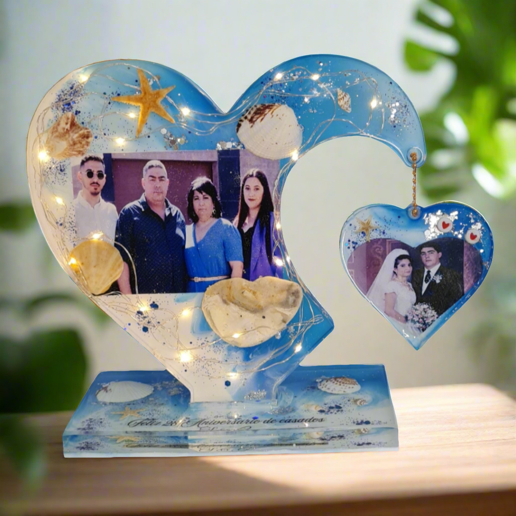 Regalos diferente, Regalos únicos, corazón personalizado con foto en resina