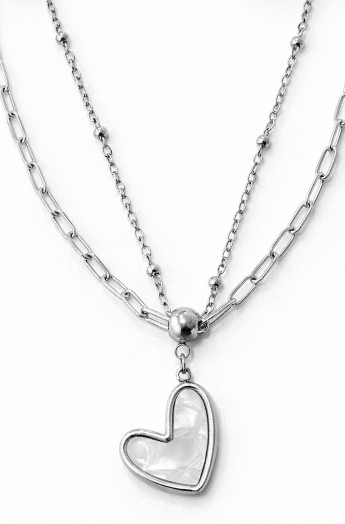 Gargantilla Doble Cadena Corazón Nácar Irisado