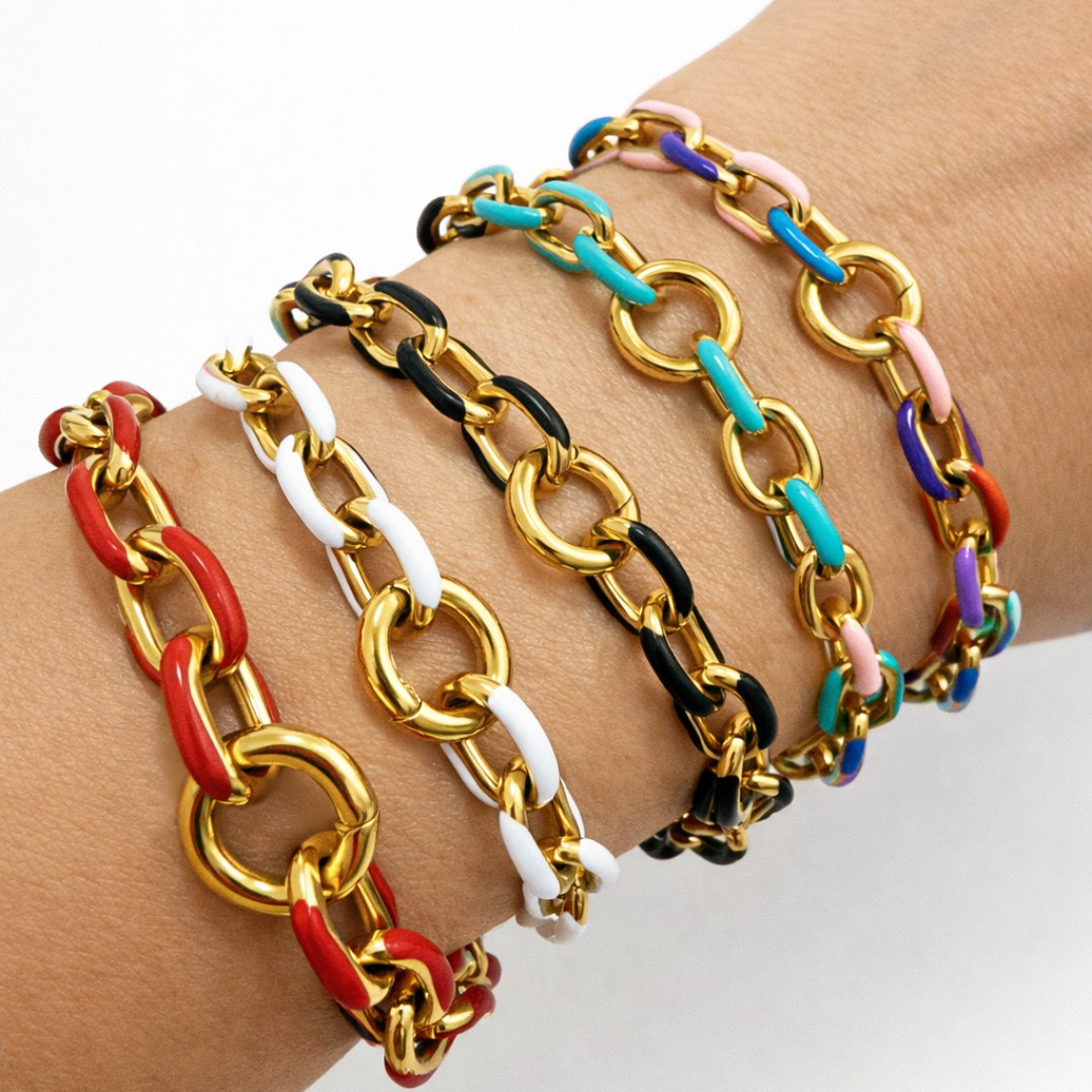 Pulsera Eslabón Esmaltado Multicolor