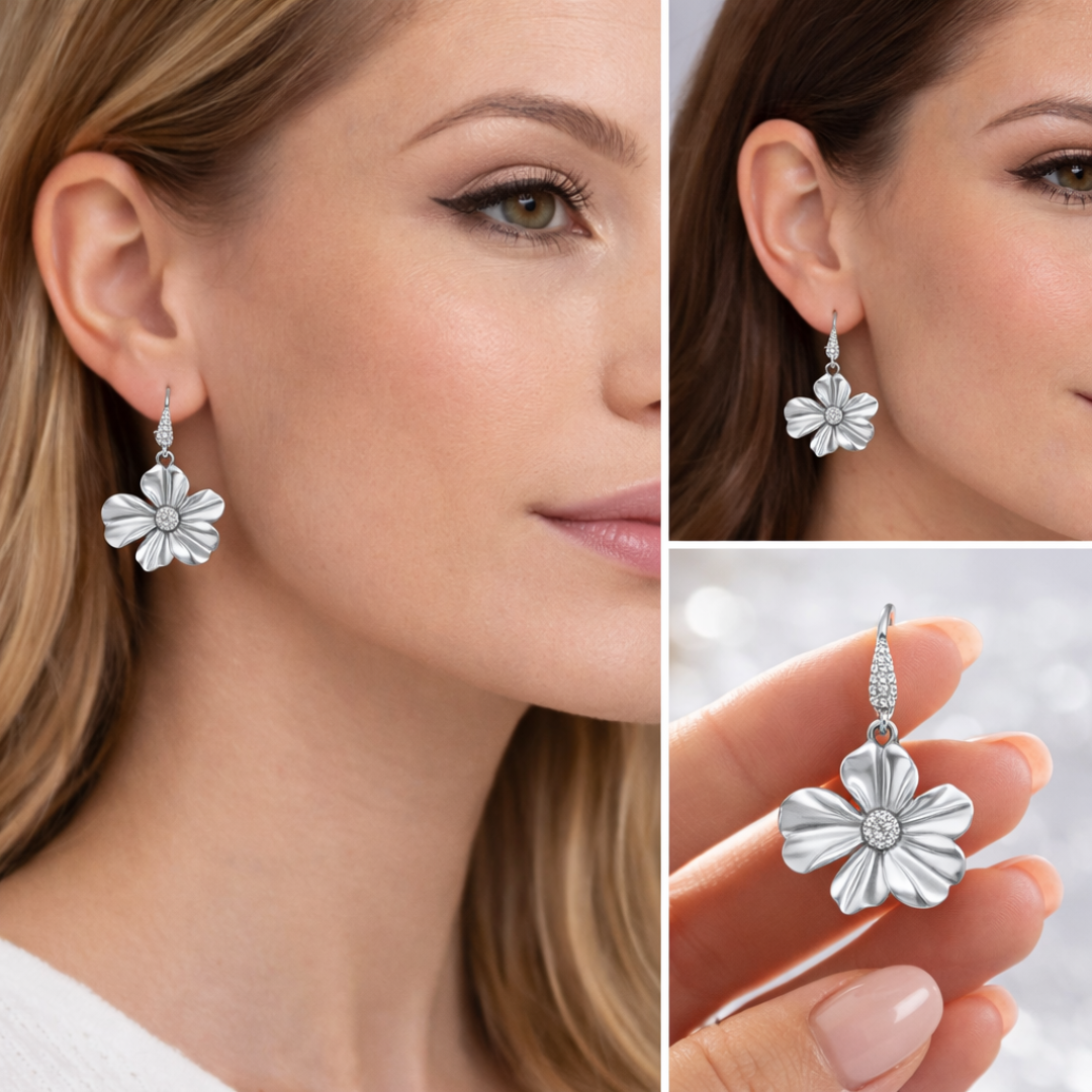 Pendientes Mini Flor Dalia con brillo central en modelo