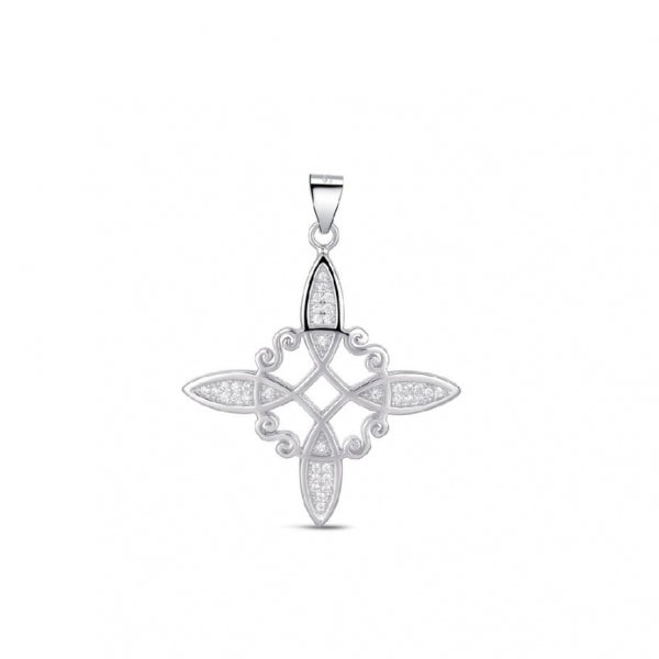 Colgante de plata nudo de bruja con circonitas de 30 mm