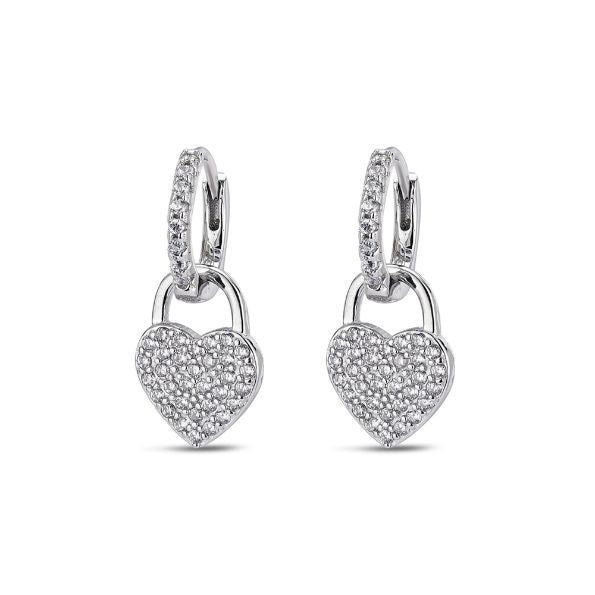 Pendientes de Plata con Aro y Colgante de Corazón de Circonitas