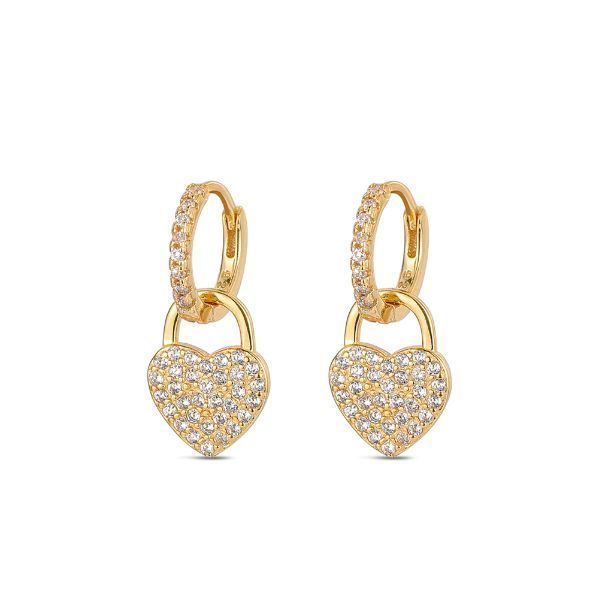 Pendientes de Plata Chapada con Aro y Colgante de Corazón de Circonitas