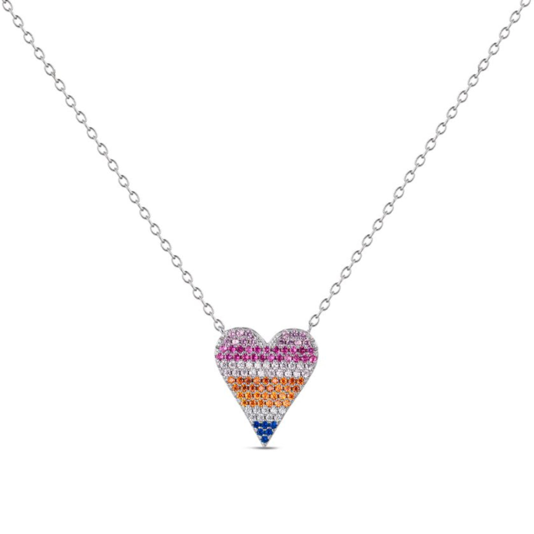 Collar corazon de plata con circonitas colores