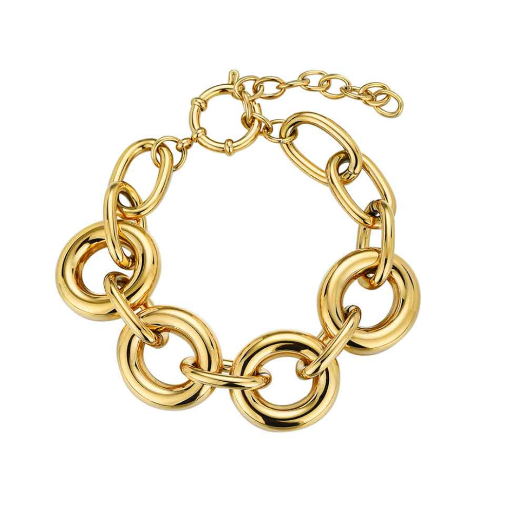 Pulsera de Eslabones Grandes en Acero Chapado en Oro 18k - Estilo Contemporáneo y Sofisticado