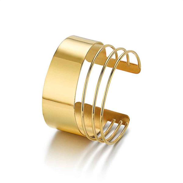 Brazalete de Acero 18K con Hilos - Elegancia y Diseño Moderno