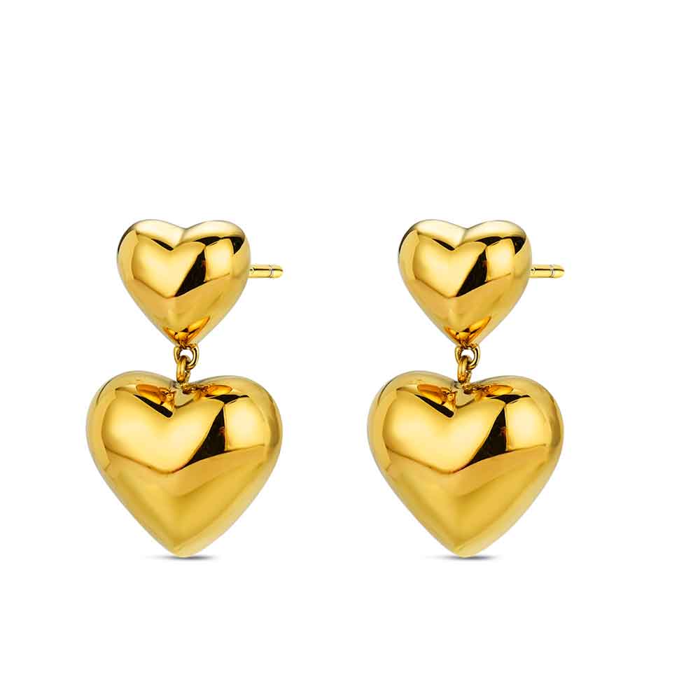 🔹 Pendientes Doble Corazón 33 mm en Acero 316 Chapado en Oro 18K - Waterproof | ROCÍO MARTÍN