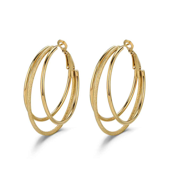 Pendientes de Aro Triple en Acero Chapado 18K - Diseño Sofisticado y Resistente