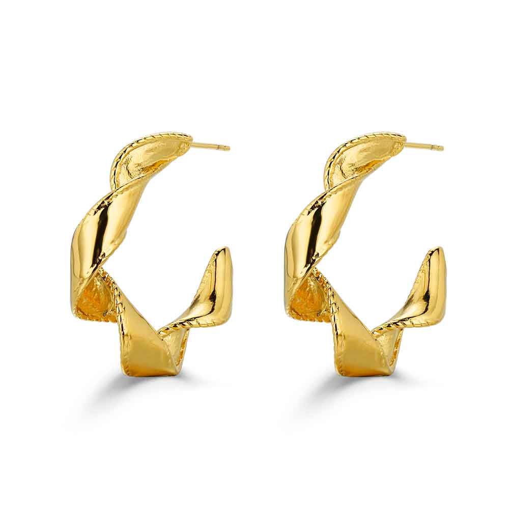 Pendientes de aro rizado en acero bañado en oro 18k | Waterproof
