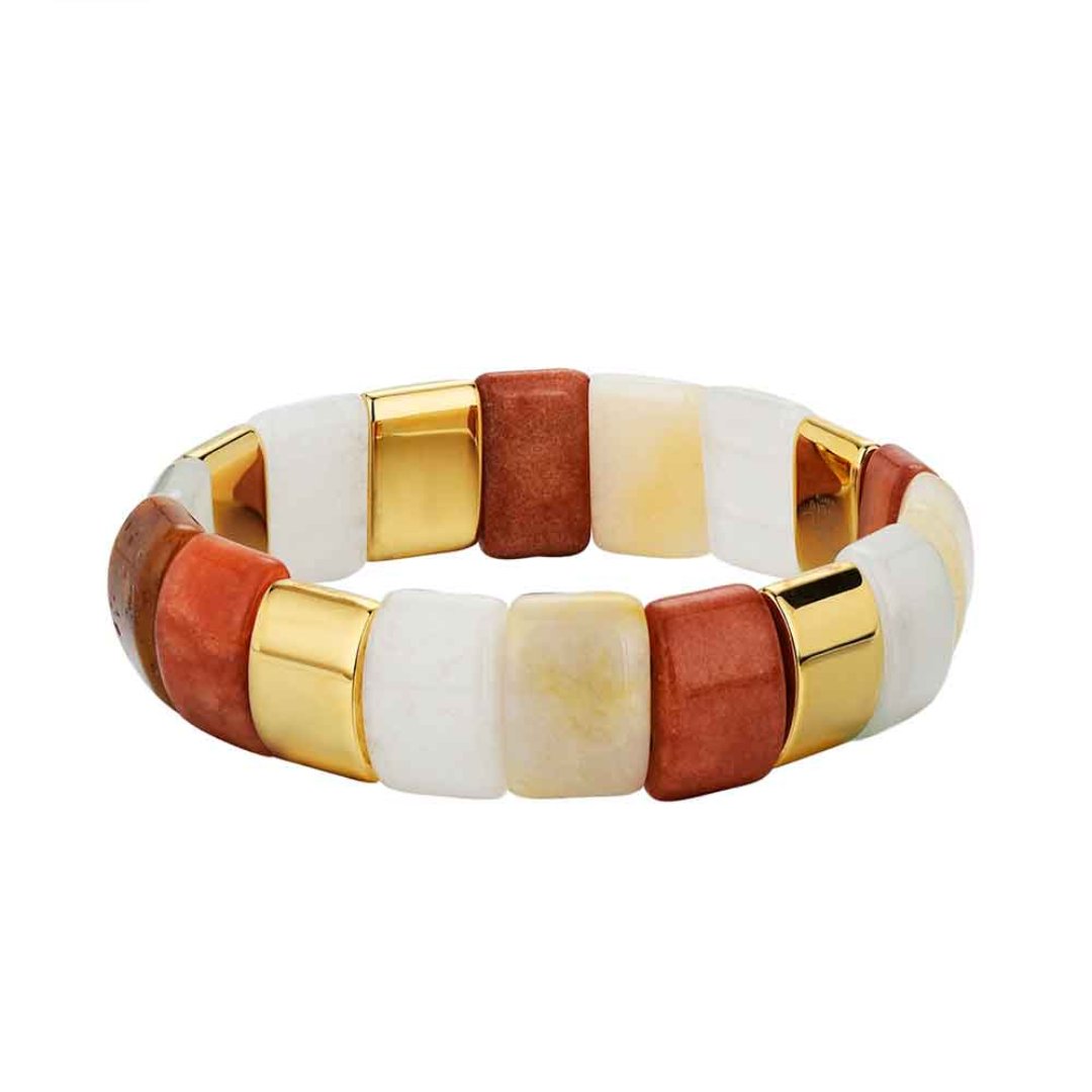 Pulsera de Acero Chapado con Aventurina, Topacio y Jade – Prosperidad, Claridad y Equilibrio