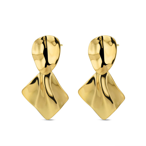 Pendientes de Acero 316 Chapado en Oro 18 kt con Diseño de Rombos Irregulares – 52 mm Waterproof