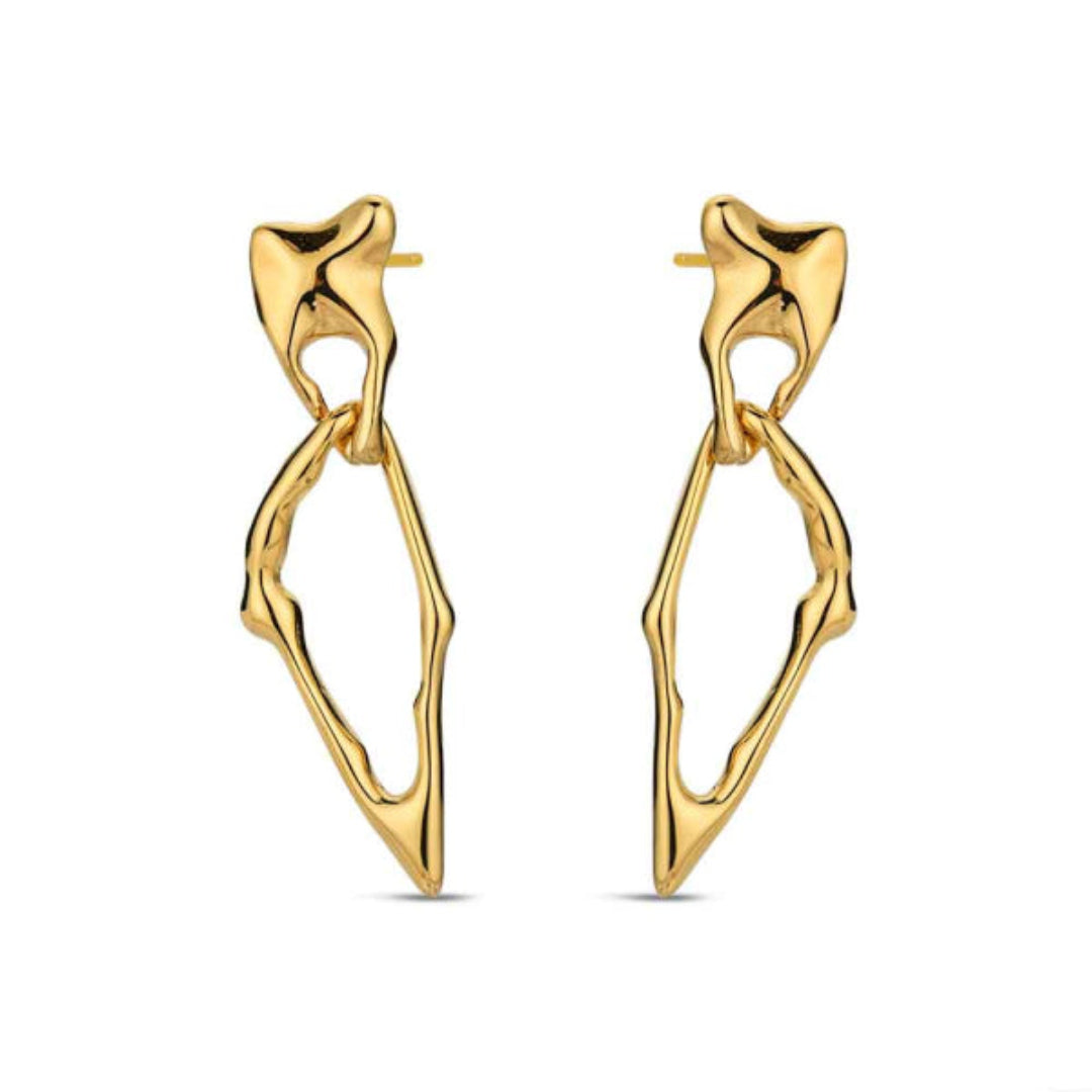 Pendientes de Acero Chapado en Oro 18K – Diseño Rombo Irregular Waterproof