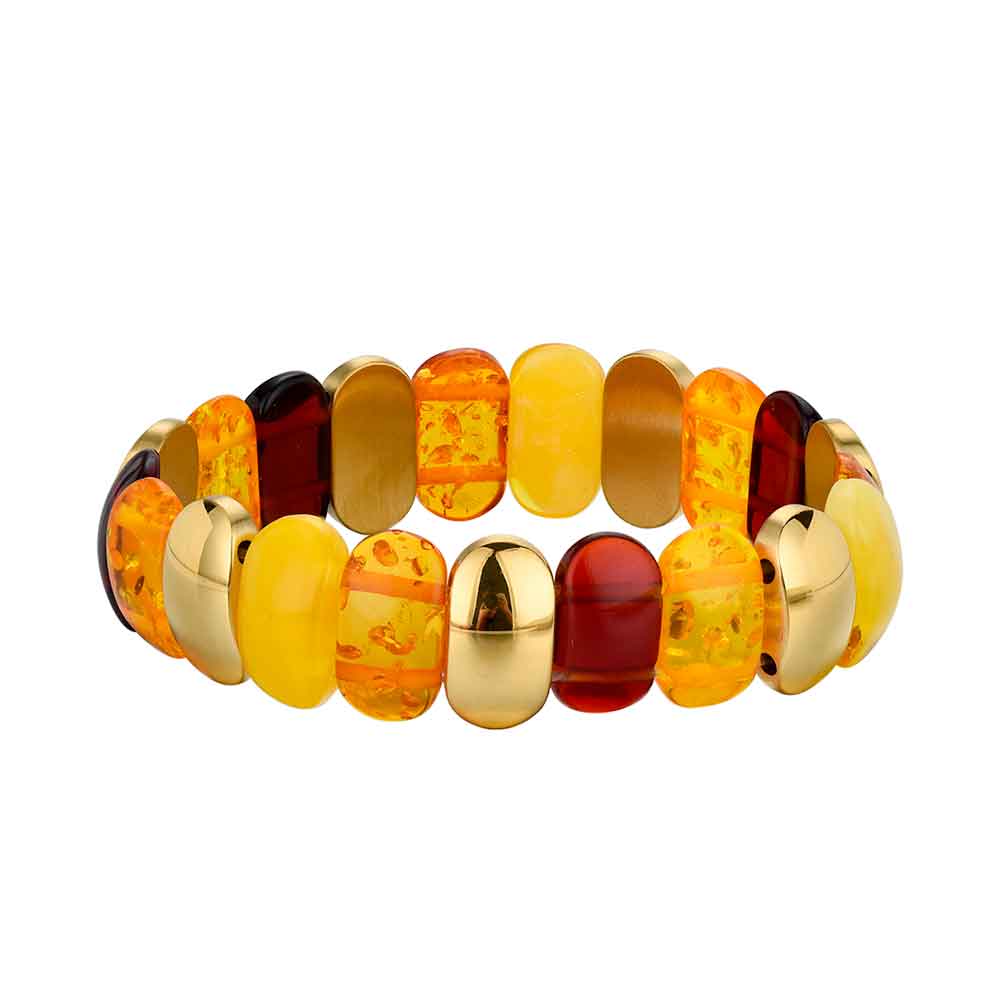 Pulsera de Acero Chapado con Ámbar – Piedra de Sanación y Equilibrio – Diseño Sofisticado