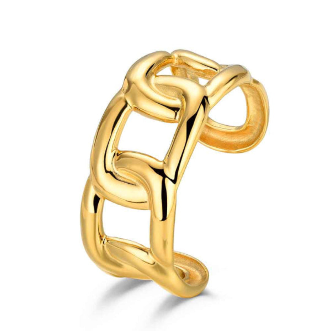 Brazalete de Acero Chapado en Oro 18K – Diseño de Eslabones