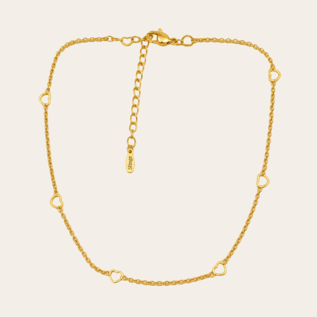Gargantilla fina con mini corazones en acero inoxidable, disponible en plateado y baño de oro – Sfinge Joyas