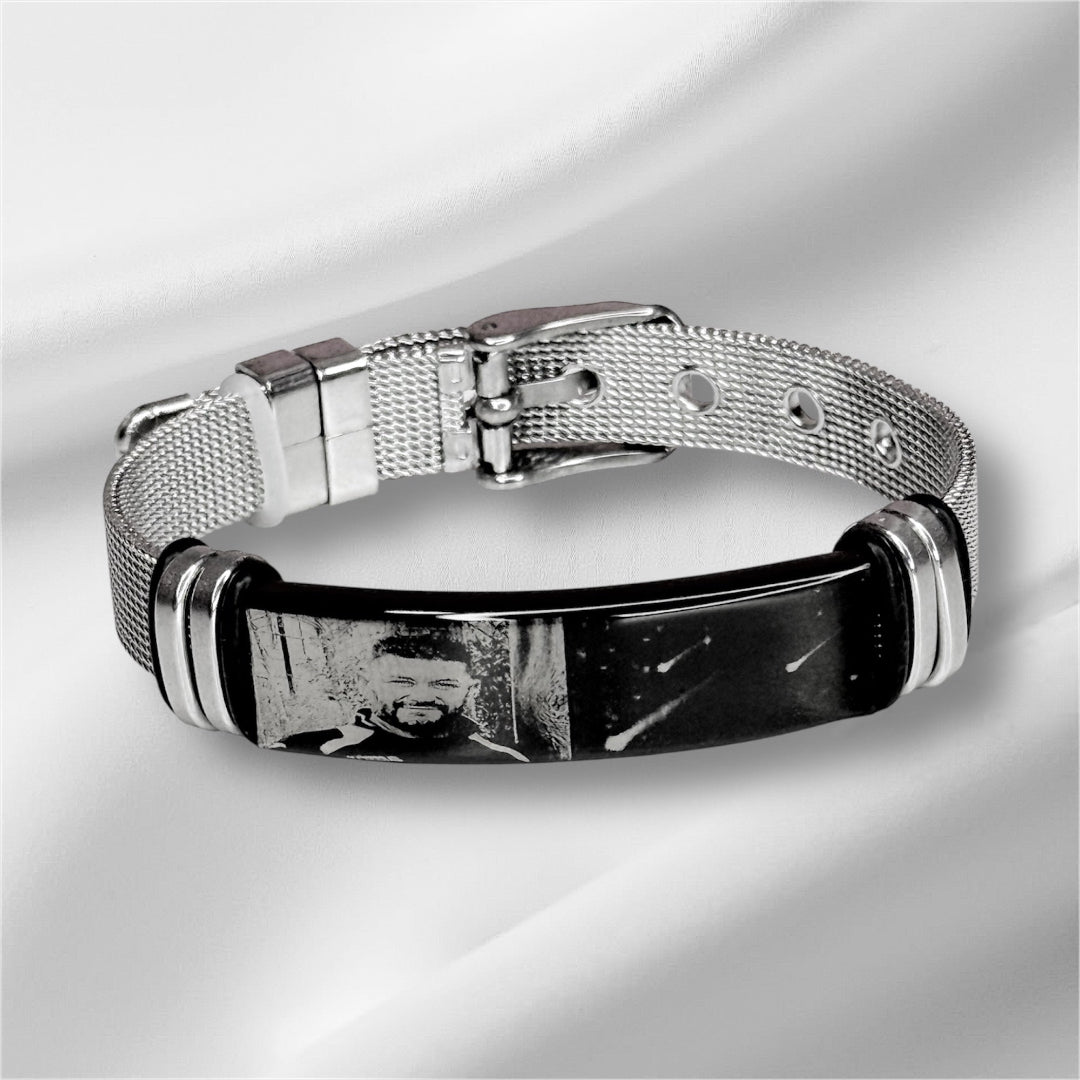 Pulsera personalizada de acero con grabado de foto para recuerdo especial