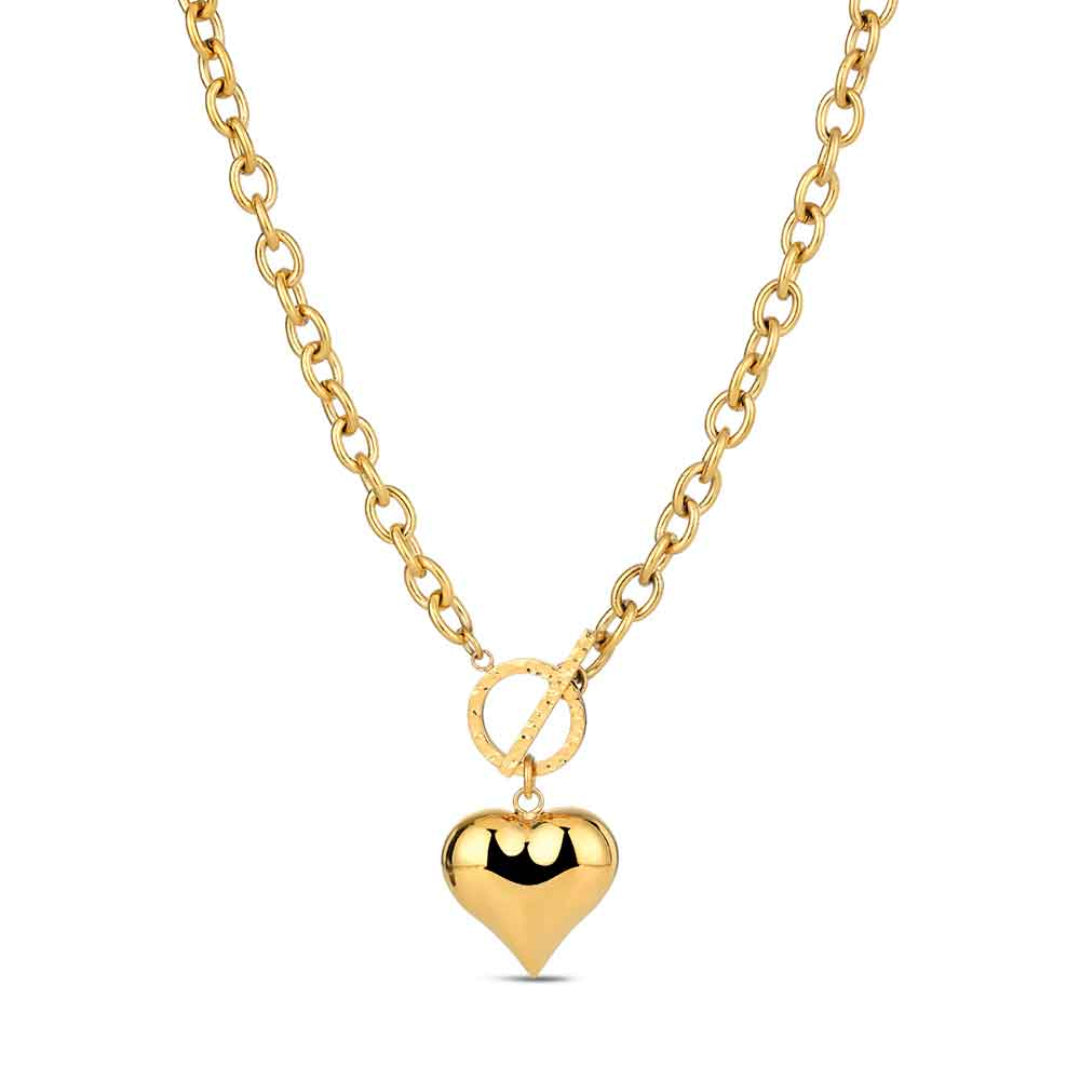 Collar corazón dorado Rocío Martín en acero 316L chapado en oro 18k, diseño waterproof con cadena de 50 cm.