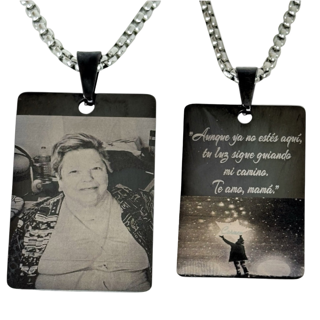 Gargantilla de acero inoxidable con fotograbado láser personalizado, opción de cadena a medida o colgante solo, diseño Sfinge