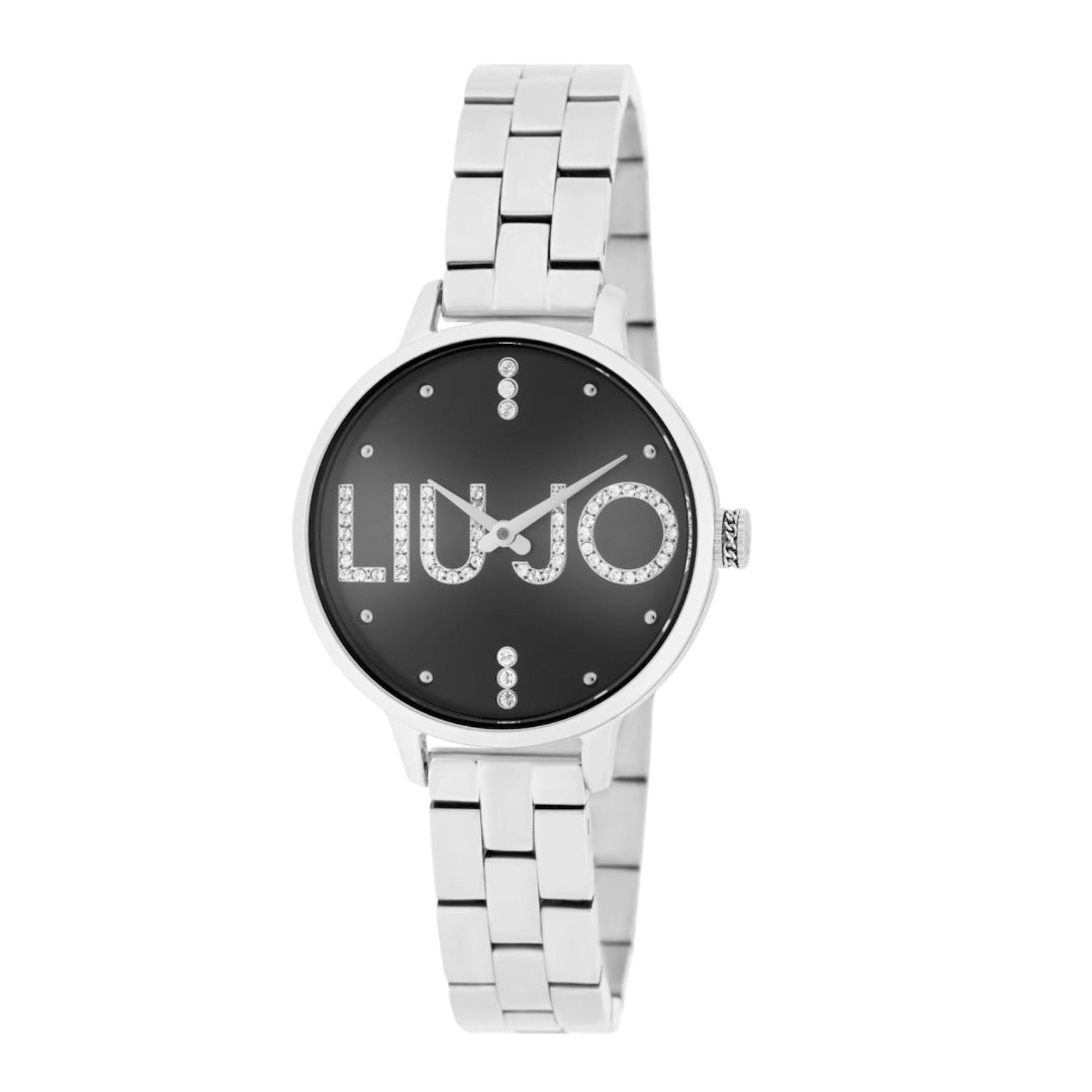 Reloj Liu Jo Plateado para Mujer – Diseño con Esfera Negra y Detalles de Circonitas