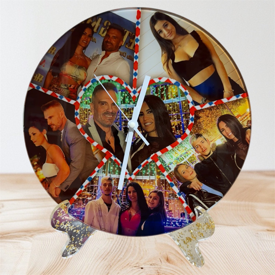 Reloj de cristal de 28 cm con fotos personalizadas – Idea de regalo especial.