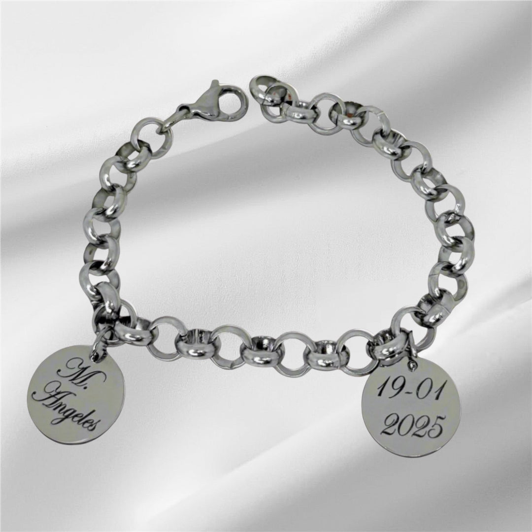 Pulsera de acero inoxidable personalizada con nombre y fecha – Regalo especial
