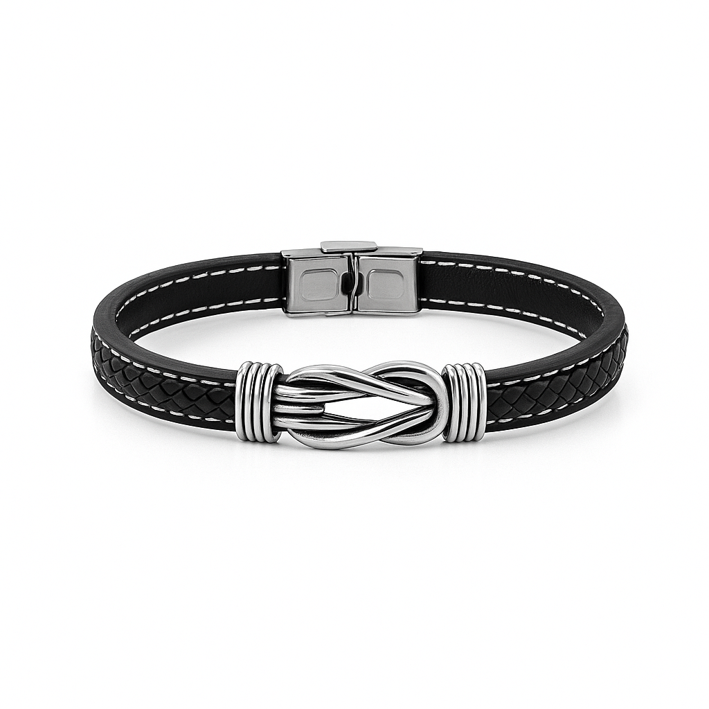 Pulsera Nudo del Amor en Cuero y Acero – Símbolo de Unión Eterna