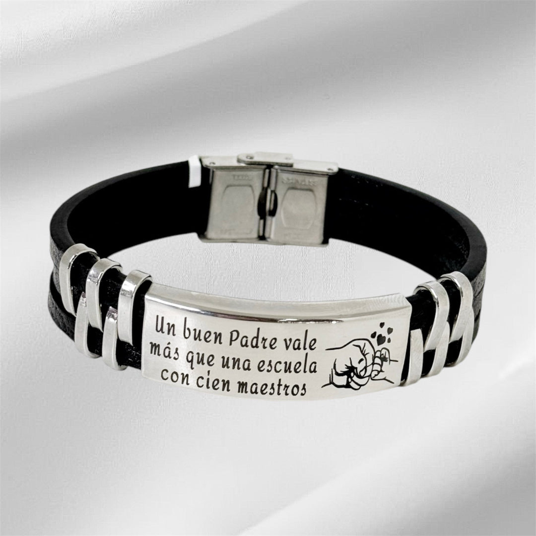 Pulsera de Cuero con Placa Grabada – Regalo Especial para Papá