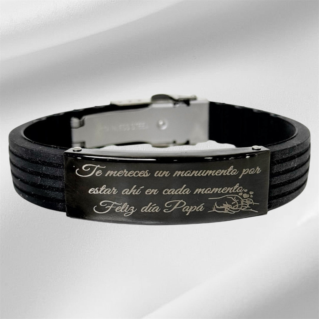Pulsera Personalizada en Caucho y Acero – Grabado con Nombre o Fecha
