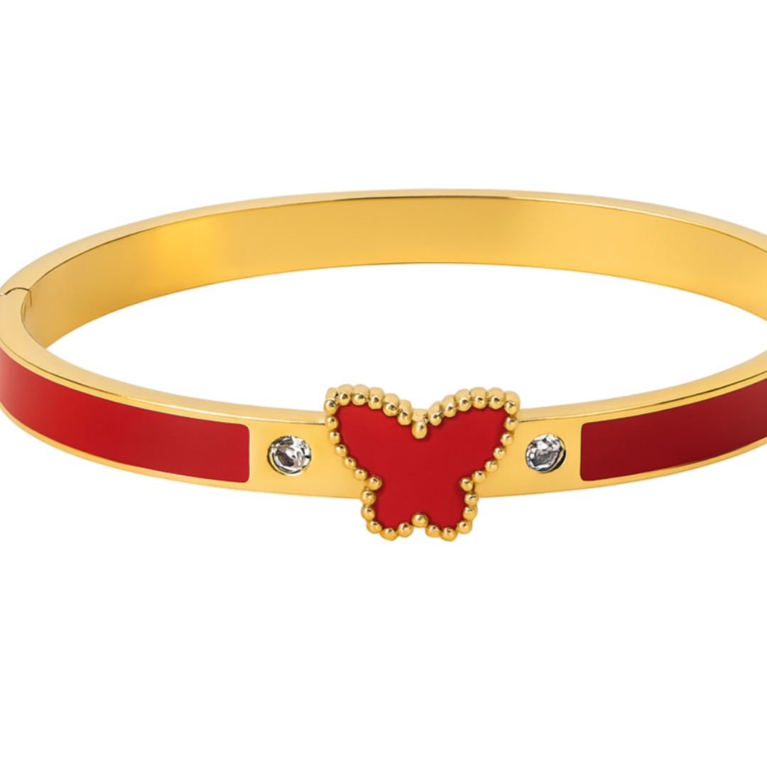 Brazalete de acero dorado con mariposa – Disponible en varios colores
