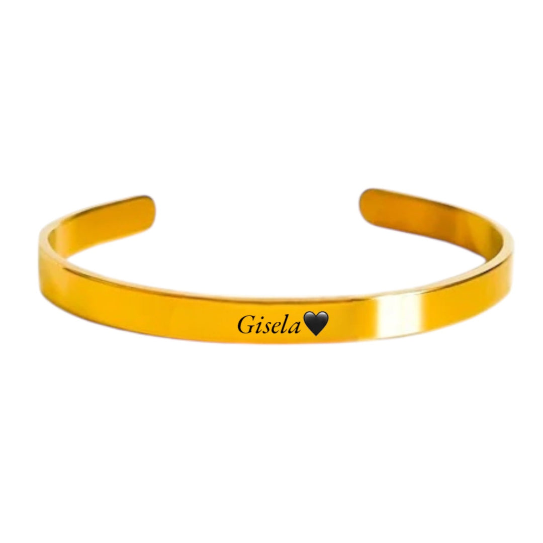 Brazalete dorado personalizado con grabado de nombre o frase