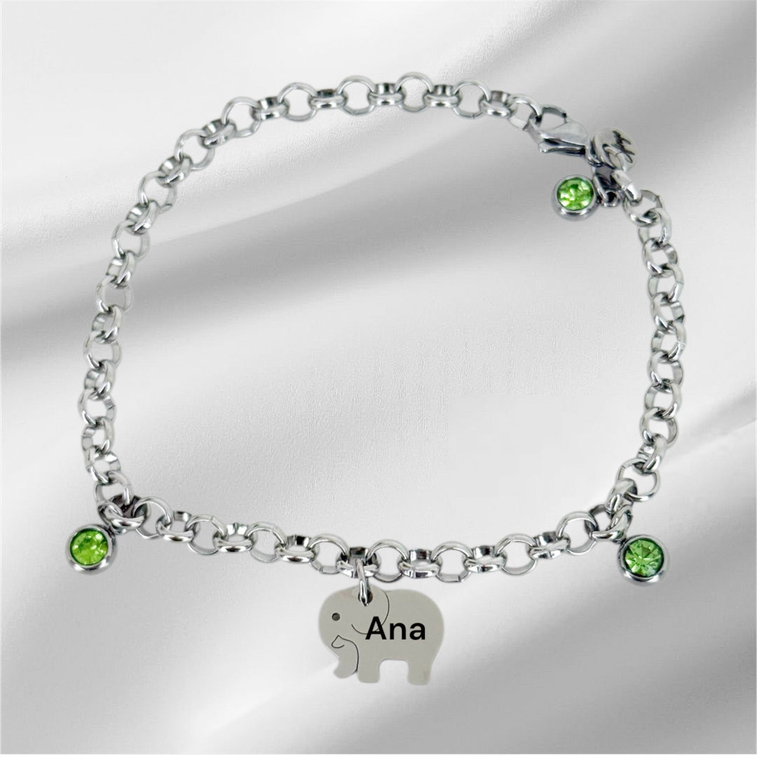 Pulsera de acero de la suerte con circonitas verdes