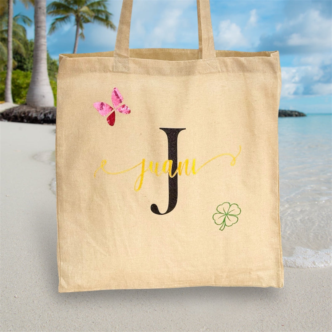 Tote bag personalizada con nombre e inicial en vinilo, regalo personalizado
