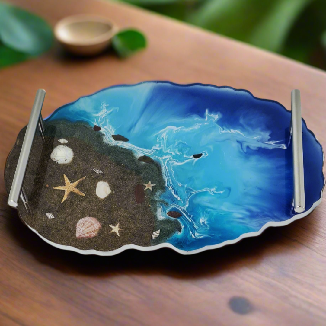 💖 Bandeja de Resina con Efecto Mar – Hecha a Mano y Personalizada