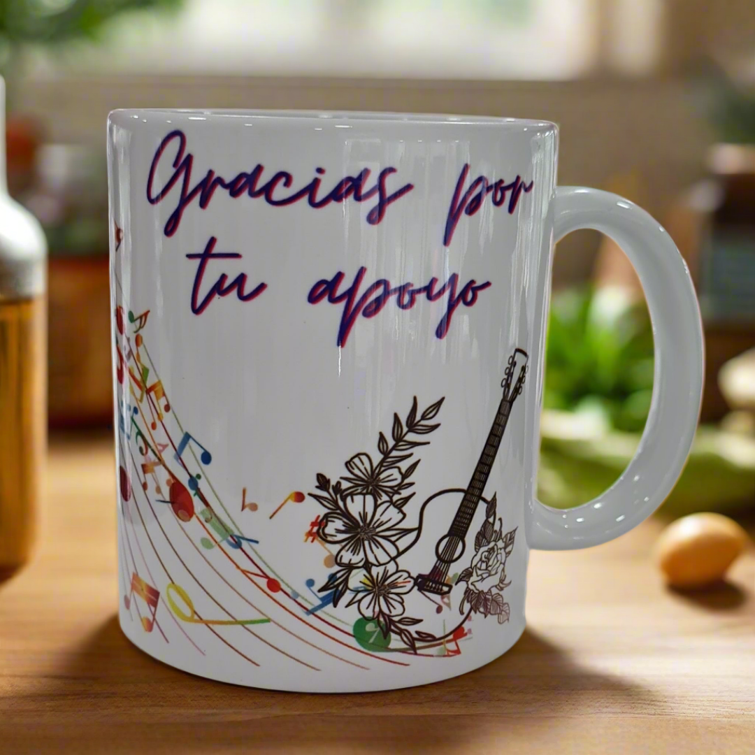 Taza con ilustración musical y foto personalizada como regalo especial