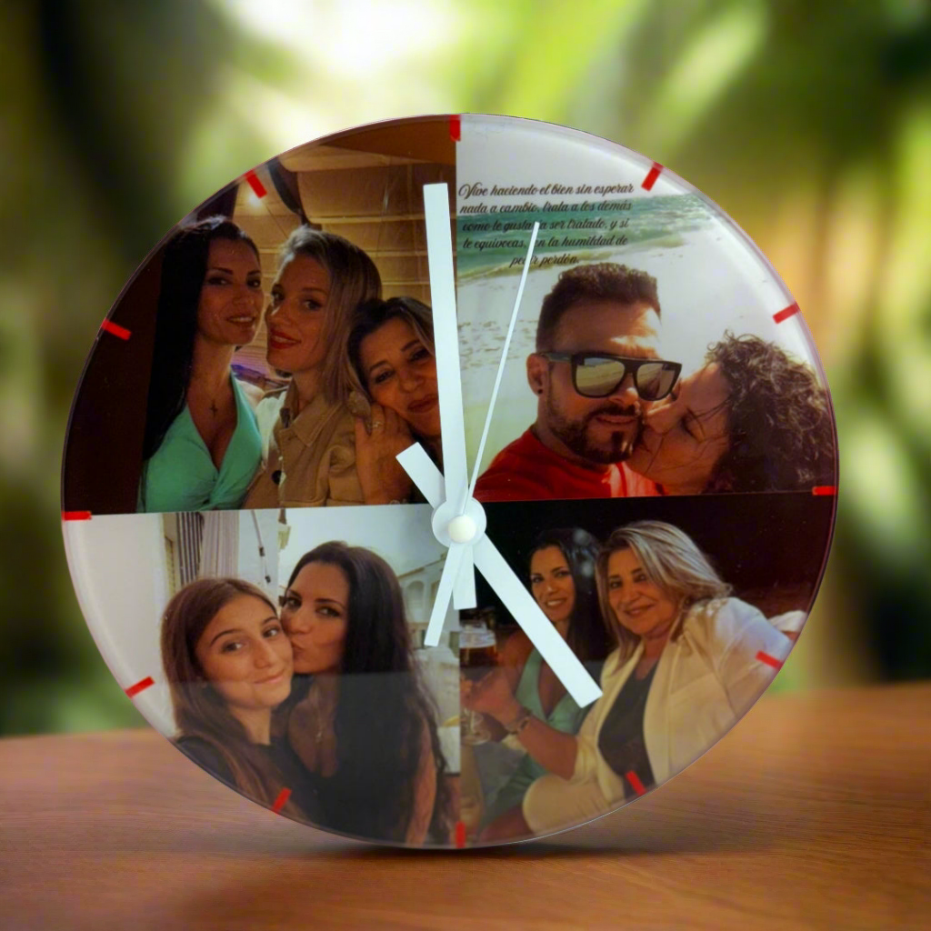 Reloj de cristal personalizado con fotos – Diseño exclusivo para recordar momentos especiales