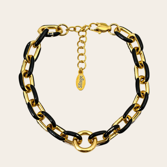 pulsera sfinge infinity de acero inoxidable dorada y esmalte negro