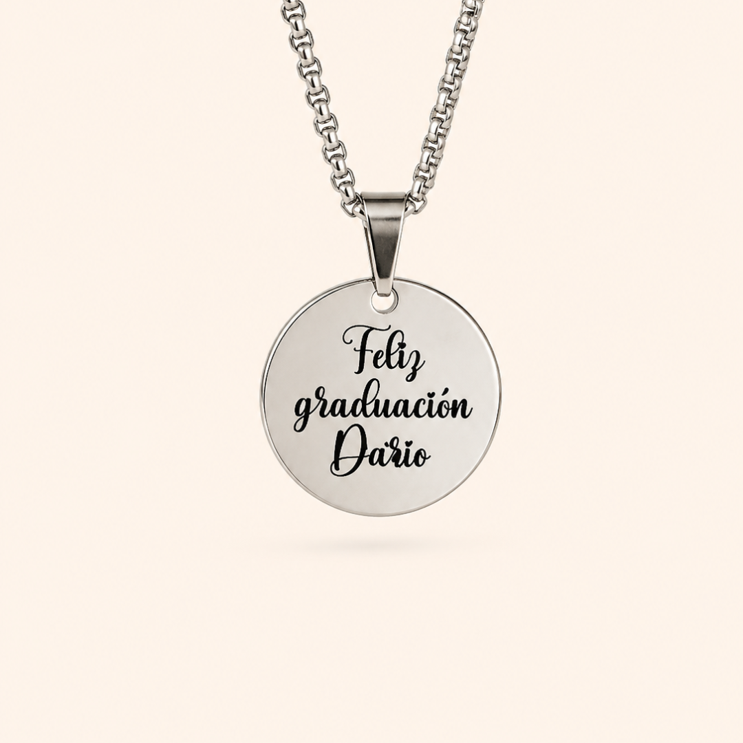 Colgante personalizado de acero con grabado a doble cara