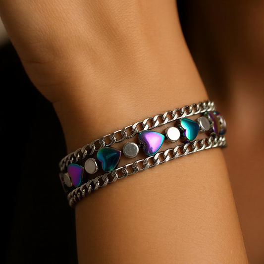 pulsera acero  y ematita corazones de colores sfinge