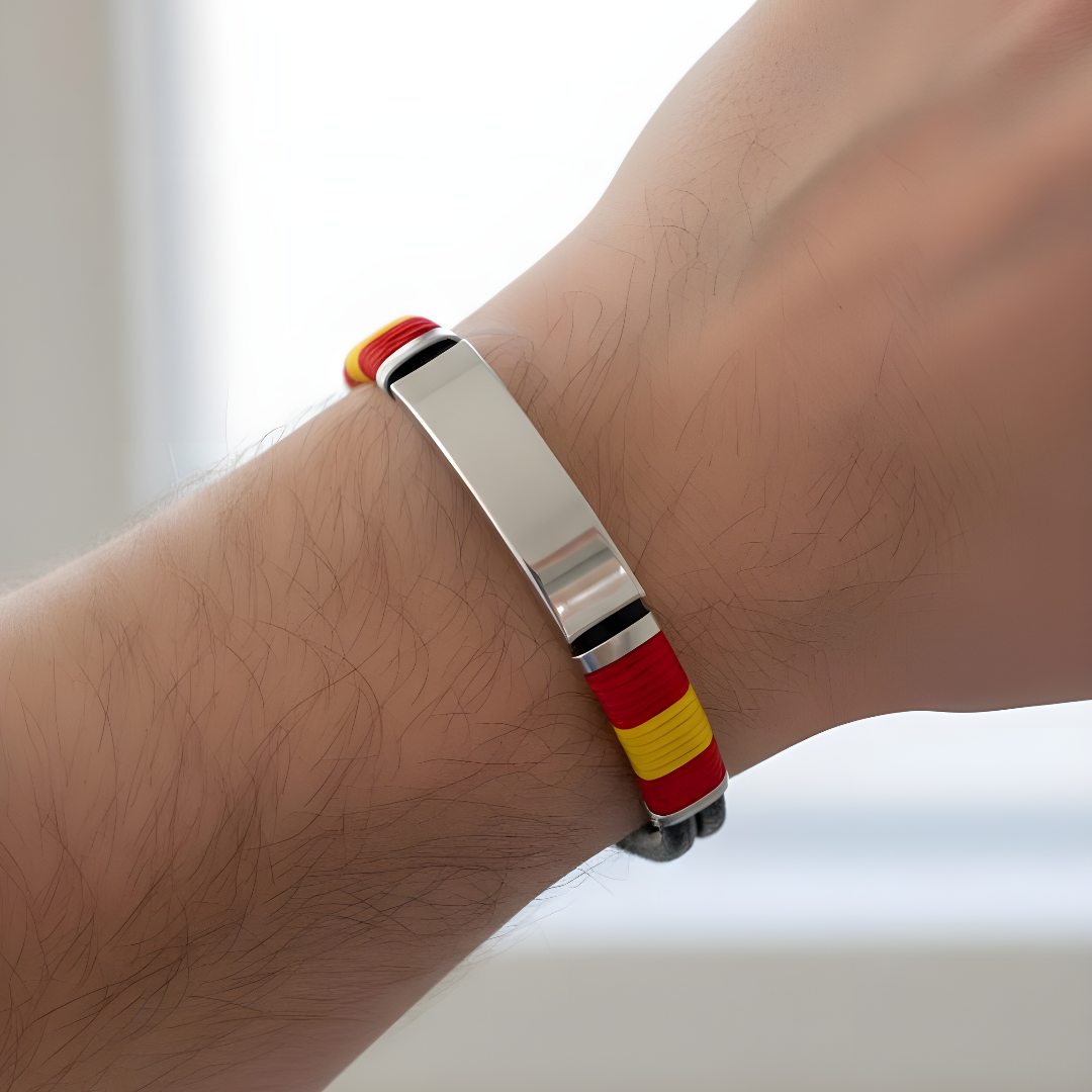 Pulsera de cuero y acero personalizada con los colores de España – Sfinge
