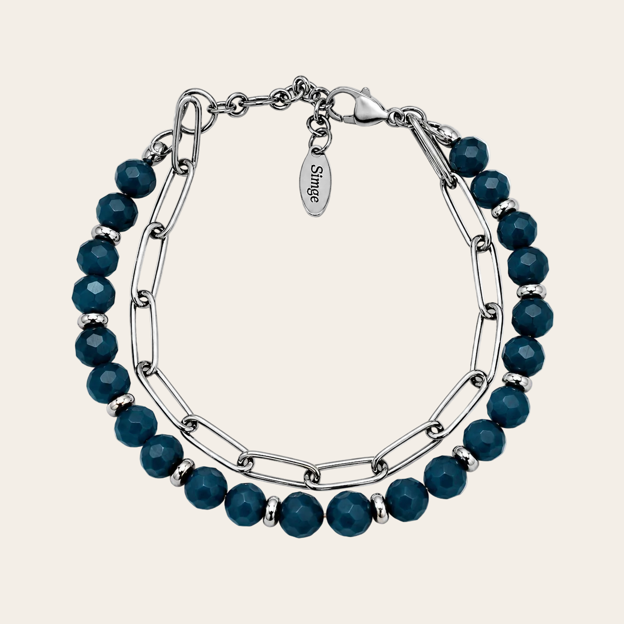 Pulsera Sfinge con cristales checos facetados azul petróleo y eslabones, estilo amuleto de protección
