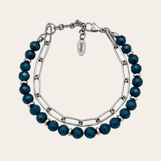 Pulsera Sfinge con cristales checos facetados azul petróleo y eslabones, estilo amuleto de protección