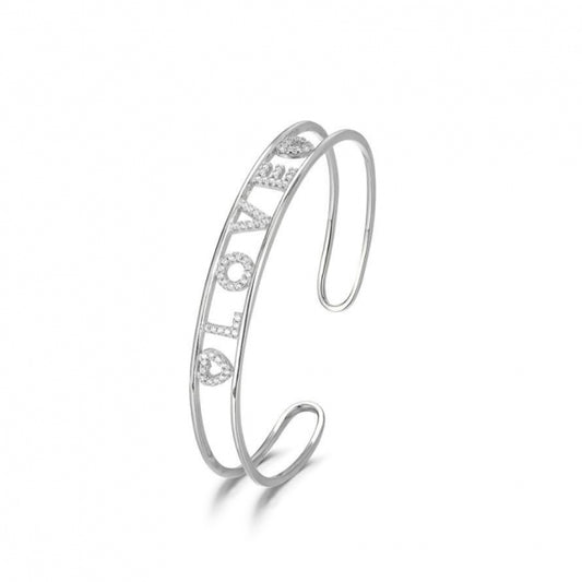Brazalete de Plata Rodiada LOVE con Circonitas - Diseño Elegante y Moderno