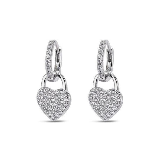 Pendientes de Plata con Aro y Colgante de Corazón de Circonitas