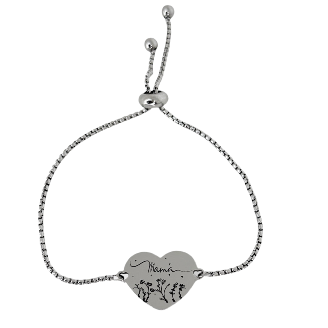 Pulsera personalizada de acero con corazón grabado