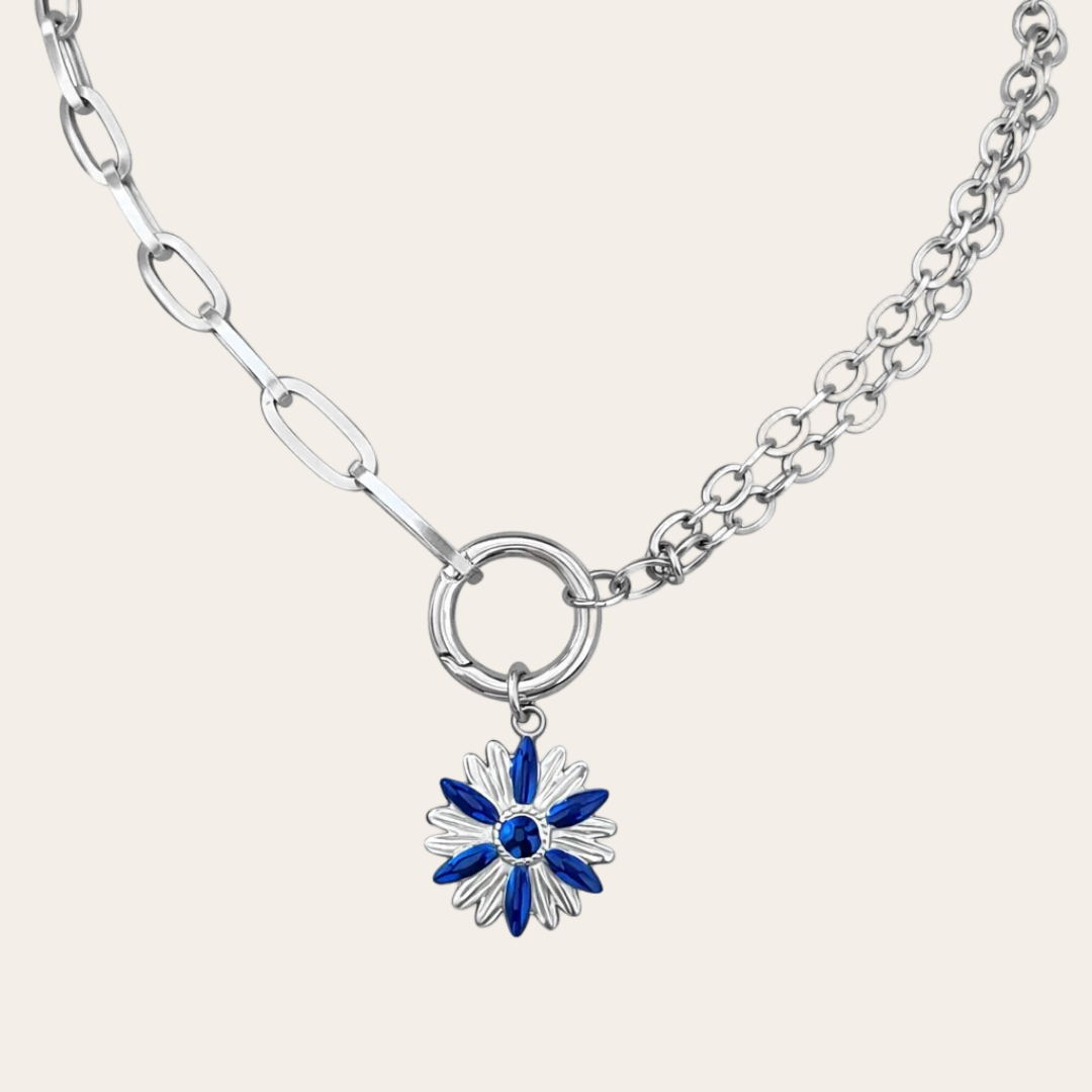 collar doble cadena de acero inoxidable con charms de sfinge infinity