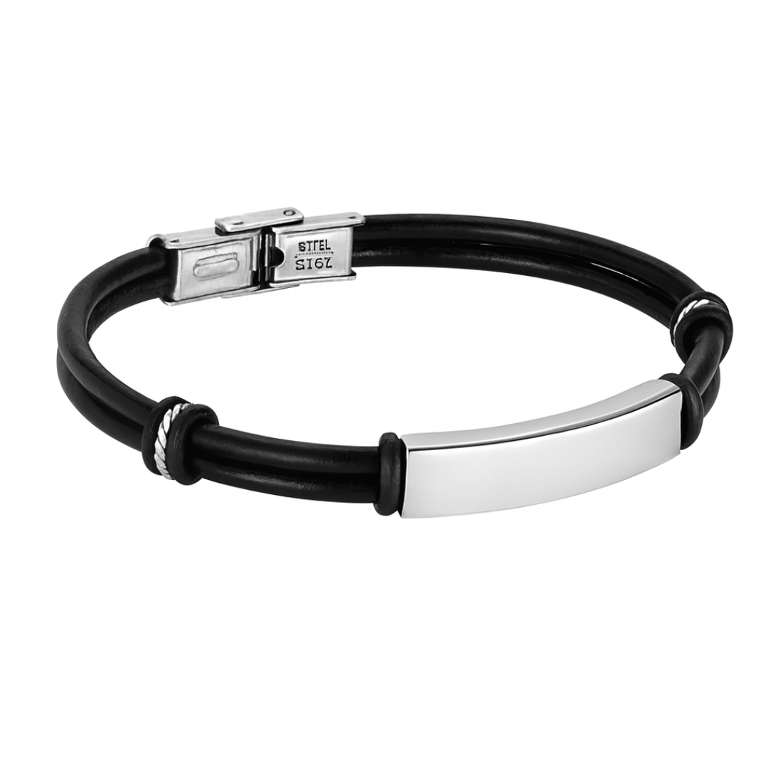 Pulsera Personalizada de Piel y Acero con Grabado Láser