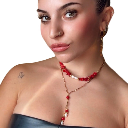 Gargantilla de Coral Natural y Perla de Agua Dulce