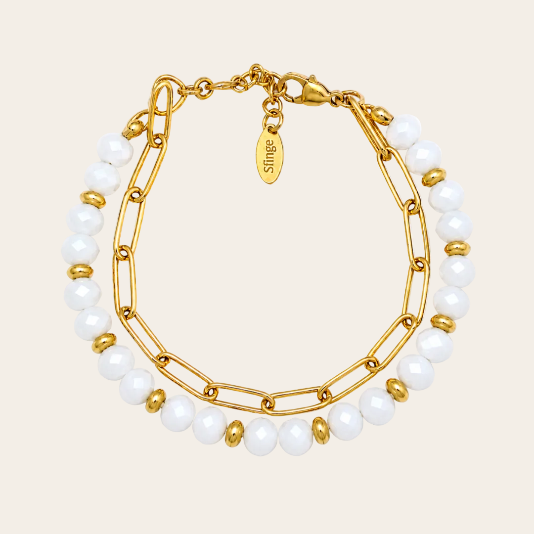Pulsera dorada de acero inoxidable con cristal checo blanco amuleto de protección