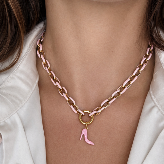 Collar Eslabón Esmaltado Rosa